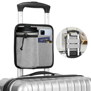 2 Pcs Black Hands-Free Luggage Handle Travel Cup Holder & Organizer Pouch - Glam Warehouse