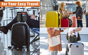2 Pcs Black Hands-Free Luggage Handle Travel Cup Holder & Organizer Pouch - Glam Warehouse