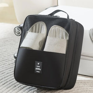 2 Pcs Black Waterproof Foldable Travel Shoe Storage Bag, Three-Layer Design Shoe Organizer, Portable Shoe Pouch for Trips - Glam Warehouse