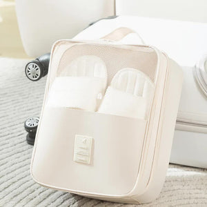 2 Pcs Off White Waterproof Foldable Travel Shoe Storage Bag, Three-Layer Design Shoe Organizer, Portable Shoe Pouch for Trips - Glam Warehouse