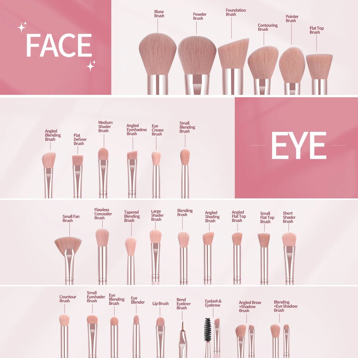 49 PCS Pink Makeup Brushes Kit - Glam Warehouse