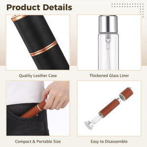 6PCS Leather Perfume Atomizer, 10 ml/ 0.34oz Refillable Mini Cologne Spray Bottle, Portable Fragrance Empty Container with Dispensing Tools, Ideal for Men Women Travel Work Office - Glam Warehouse