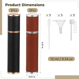 6PCS Leather Perfume Atomizer, 10 ml/ 0.34oz Refillable Mini Cologne Spray Bottle, Portable Fragrance Empty Container with Dispensing Tools, Ideal for Men Women Travel Work Office - Glam Warehouse