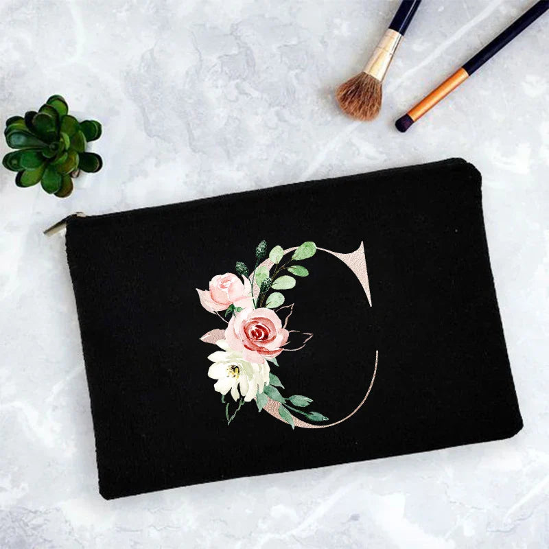 Flower Alphabet Printed Cosmetic Bags