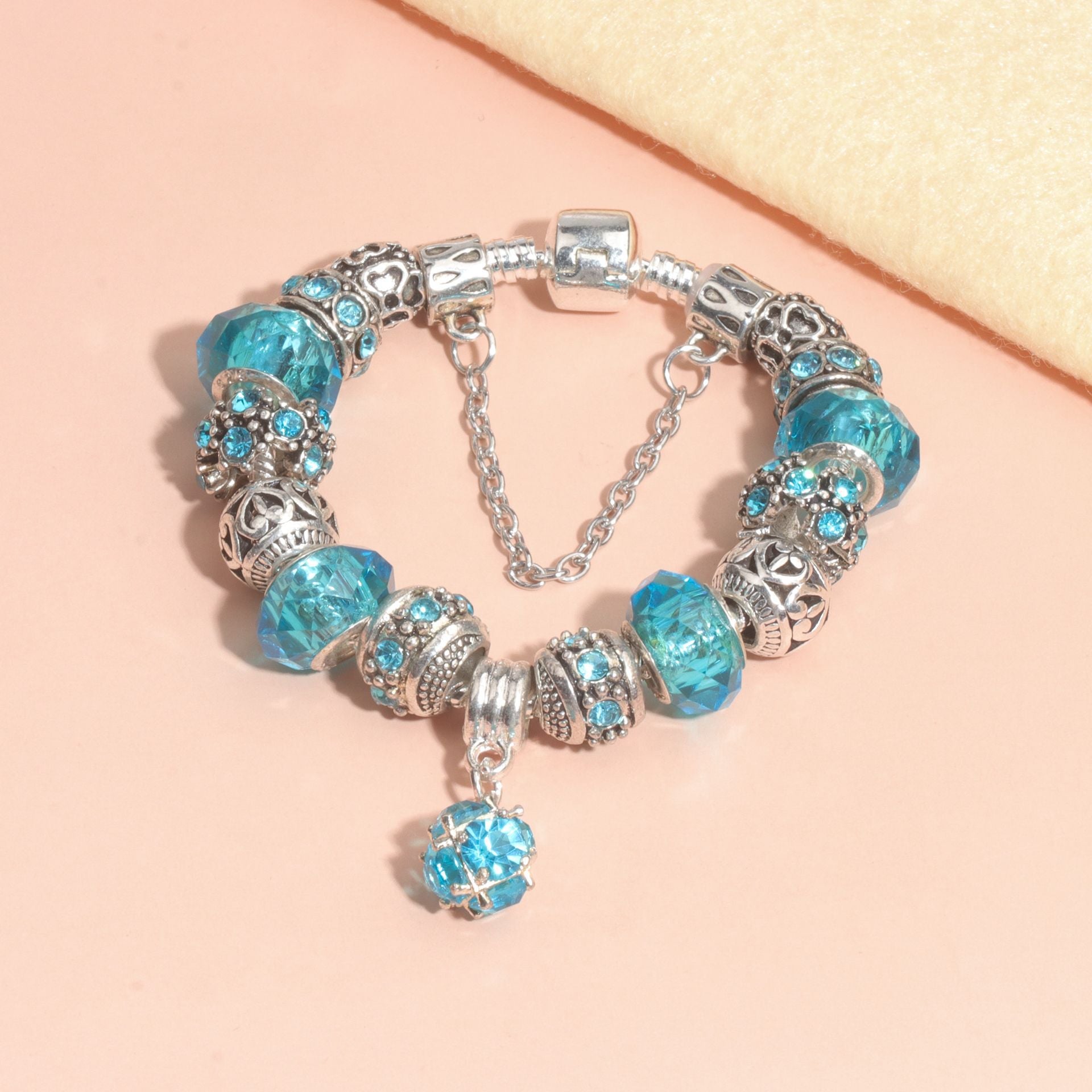 Ethnic Crystal Bead DIY Bracelet blue Alloy Electroplated Big Bead Bracelet(18cm)