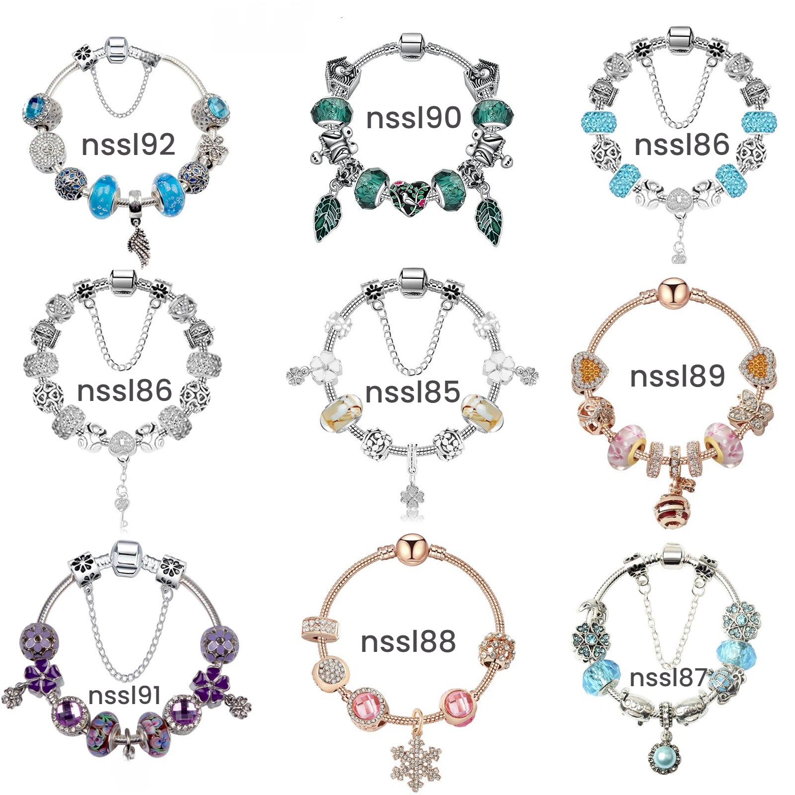 Sparkling Beaded Bracelet: Crystal/Zircon+Wing Pendant(19cm)