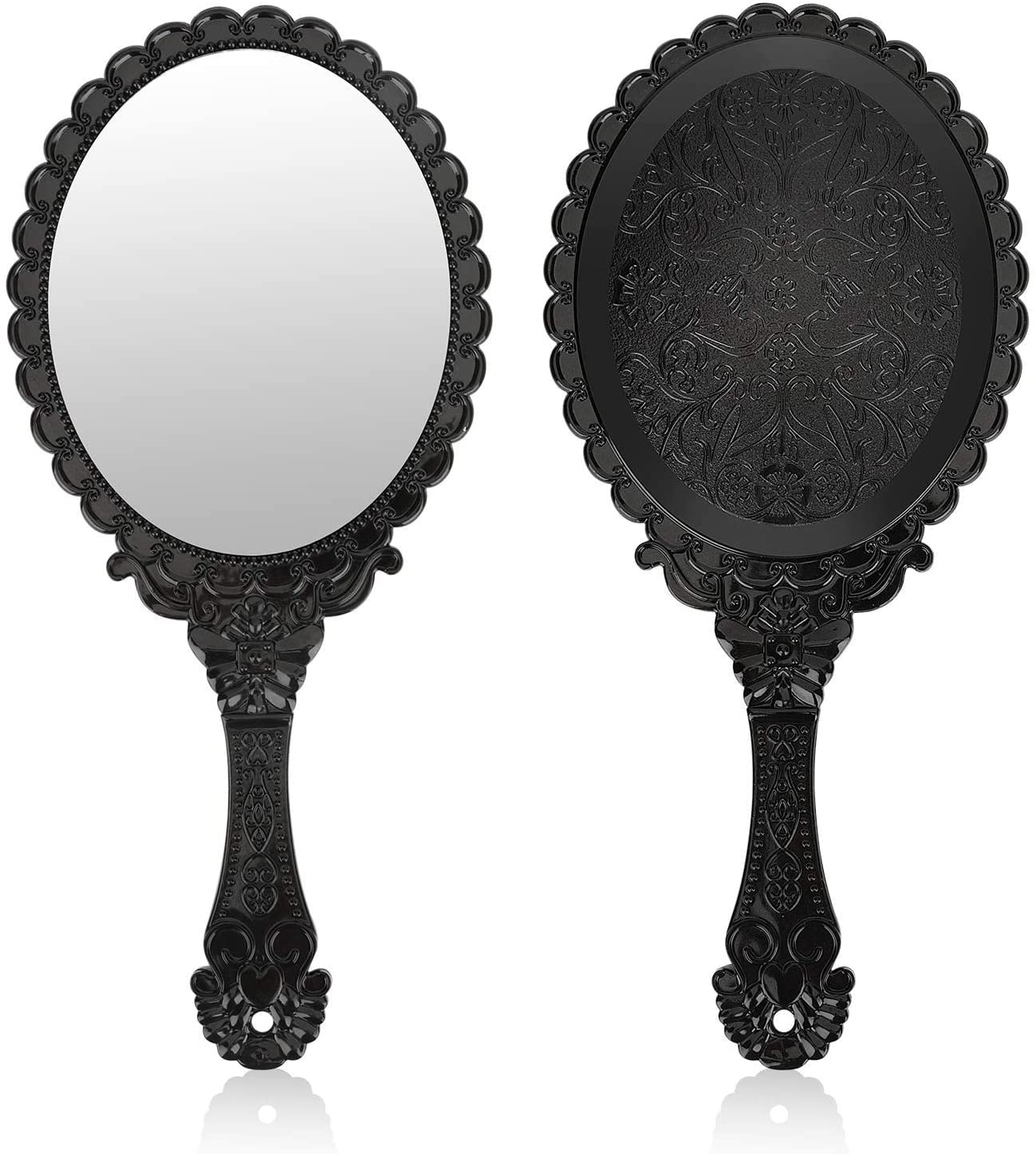 Vintage Handheld Mirror, Small Hand Held Decorative Mirrors for Face Makeup Embossed Flower Portable Antique Travel Personal Cosmetic Mirror Black