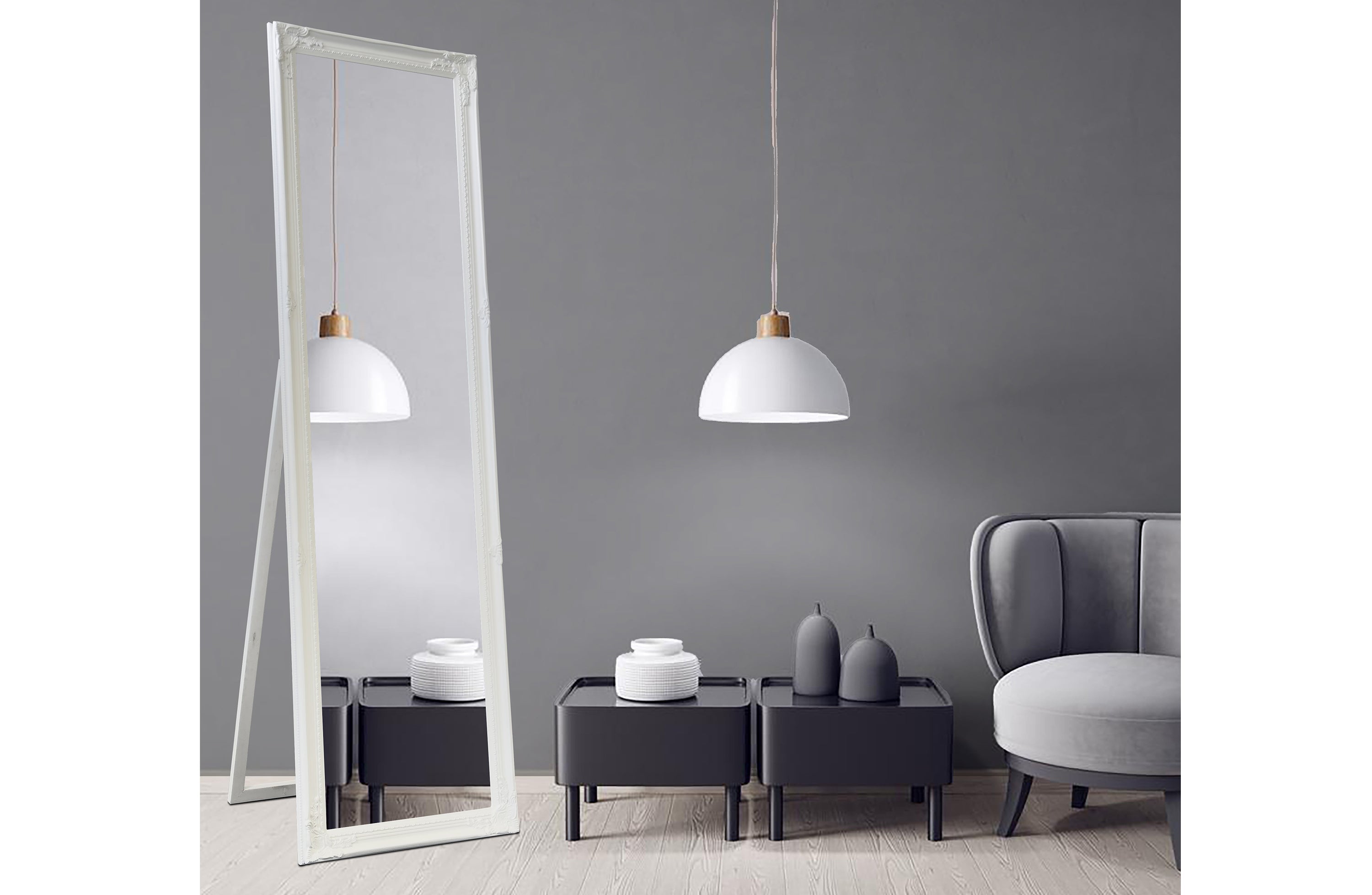 French Provincial Ornate Mirror - White - Free Standing 50cm x 170cm