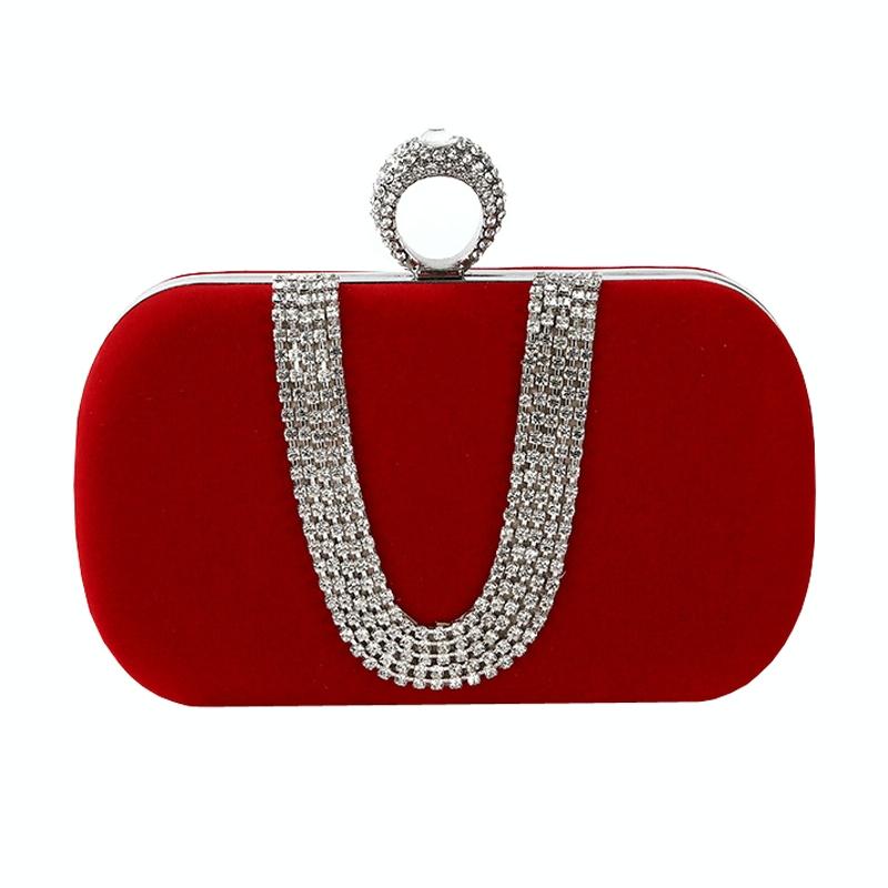 Embellished u Shape Evening Clutch for Ladies - Banquet Ready - Red