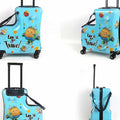 Blue Kids Ride-On Luggage - 20-Inch Cartoon Travel Suitcase with Footrest, Durable Rolling Carry-On for Children