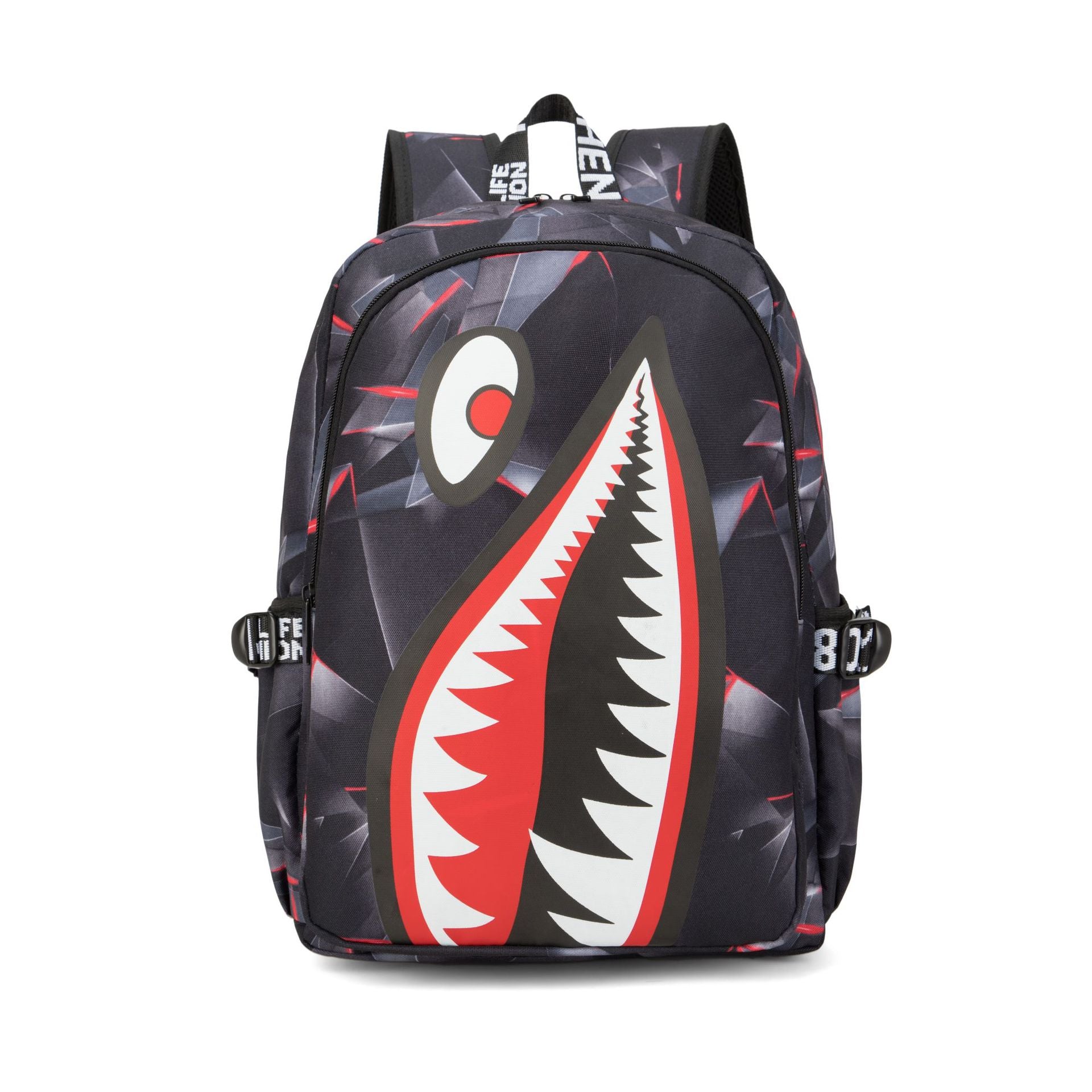 Trendsetter Shark Mouth Print Backpack - Lightweight & Breathable School Bag(Laser red)