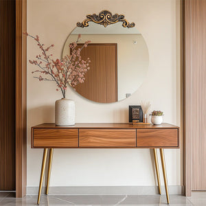 Baroque Antique Round Wall Mirror, Ornate D�cor, 90 x 94.5cm - Glam Warehouse