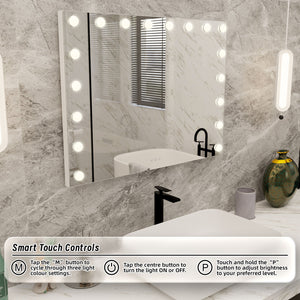 Beauty Mirror with 18 LED Bulbs, Colour Settings, White Frame, and USB A and C Ports - Glam Warehouse