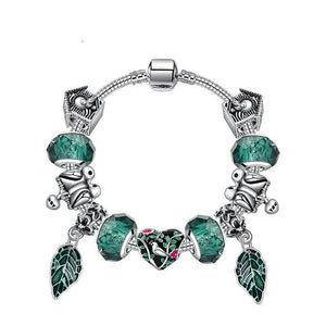 Boho Vintage Mandarin Duck Bracelet: Emerald Glass Beads(19cm) - Glam Warehouse