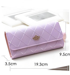 Christmas gift Women's Quilted Leather Wallet, Stylish Long Clutch with Heart Accent, for Cards & Cash Organization(black) - Glam Warehouse