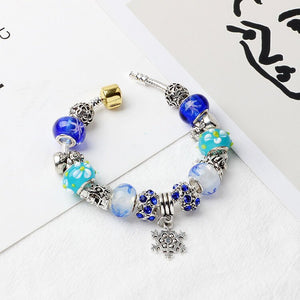 Christmas Snowman & Pine Tree Bead Bracelet with Snowflake Pendant Bracelet(18cm) - Glam Warehouse