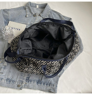 Dark Blue Stylish Geometric Pattern Travel Duffel Bag - Large Capacity Lightweight Weekender & Gym Bag - Glam Warehouse