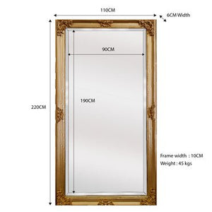 Deluxe French Provincial Ornate Mirror - Gold - X large 210cm x 110cm - Glam Warehouse