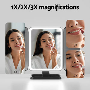 Embellir LED Makeup Mirror Tri-fold Lighted Vanity Mirrors 1X2X3X Magnifications - Glam Warehouse
