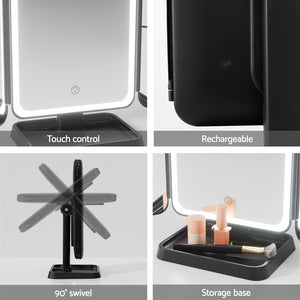 Embellir LED Makeup Mirror Tri-fold Lighted Vanity Mirrors 1X2X3X Magnifications - Glam Warehouse