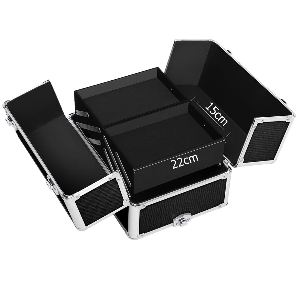 Embellir Makeup Case Beauty Trolley Cosmetic Organiser Box Travel Wheels Black - Glam Warehouse