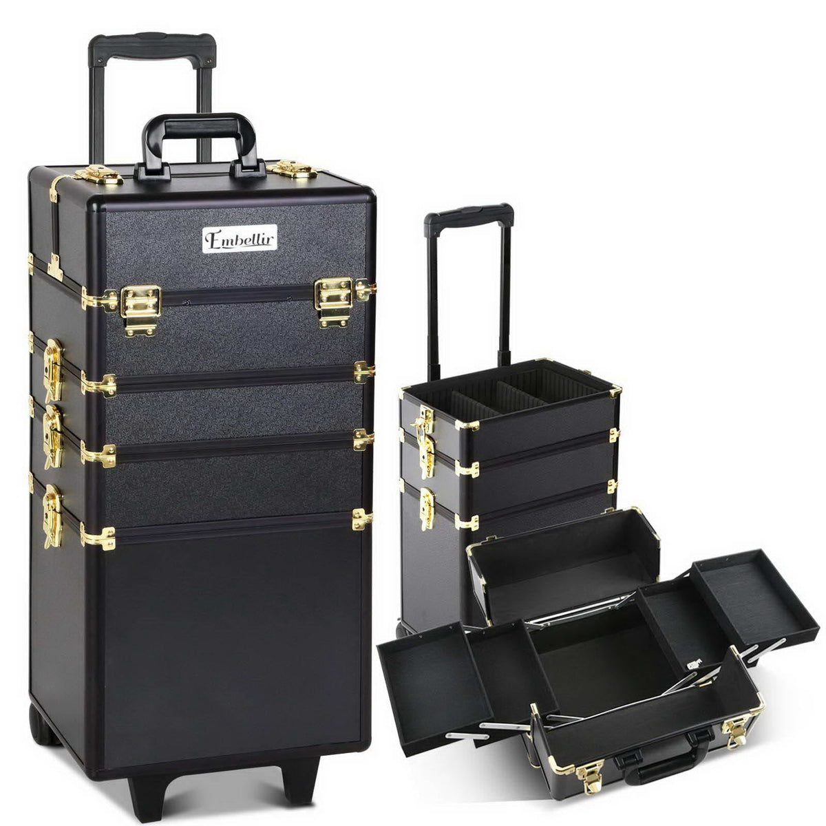 Embellir Makeup Case Beauty Trolley Cosmetic Organiser Box Travel Wheels Gold - Glam Warehouse