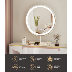 Embellir Makeup Mirror 40x40cm Hollywood Vanity with LED Light Tabletop Round - Glam Warehouse