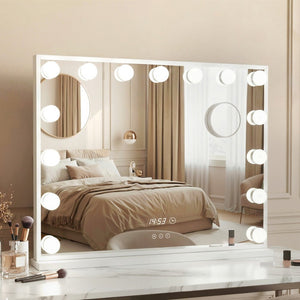 Embellir Makeup Mirror 58x45cm Hollywood Vanity with LED Light Tabletop White - Glam Warehouse