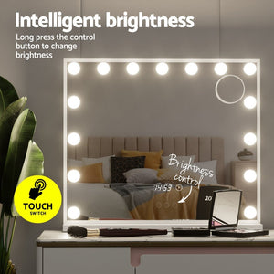 Embellir Makeup Mirror 60x52cm Hollywood Vanity with LED Light Tabletop White - Glam Warehouse