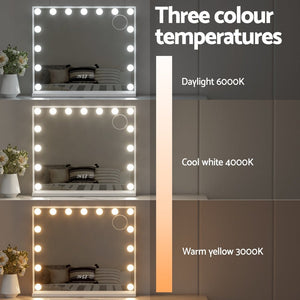 Embellir Makeup Mirror 60x52cm Hollywood Vanity with LED Light Tabletop White - Glam Warehouse