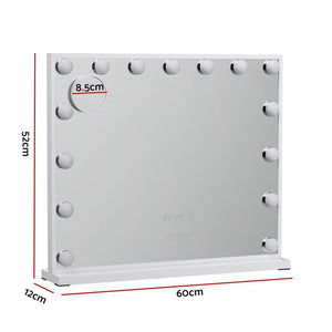 Embellir Makeup Mirror 60x52cm Hollywood Vanity with LED Light Tabletop White - Glam Warehouse