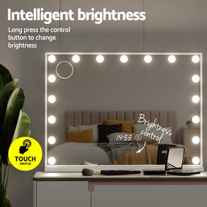 Embellir Makeup Mirror 80x60cm Hollywood Vanity with LED Light Tabletop White - Glam Warehouse