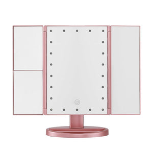 Embellir Tri-fold Makeup Mirror 1X2X3X Magnifying with LED Light Travel Portable Pink - Glam Warehouse