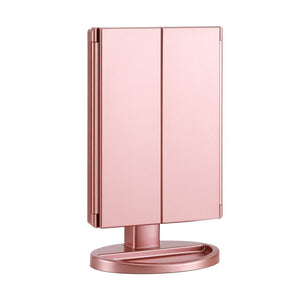 Embellir Tri-fold Makeup Mirror 1X2X3X Magnifying with LED Light Travel Portable Pink - Glam Warehouse