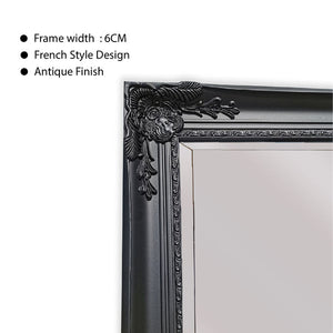 French Provincial Ornate Mirror - Black - Medium 70cm x 170cm - Glam Warehouse