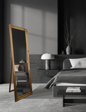 French Provincial Ornate Mirror - Gold - Free Standing 50cm x 170cm - Glam Warehouse