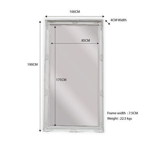 French Provincial Ornate Mirror - WHITE - X Large 100cm x 190cm - Glam Warehouse