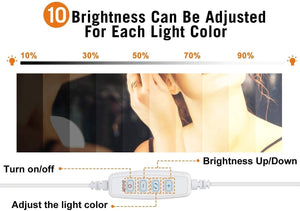 Hollywood Vanity Style LED Makeup Lights Mirror with 3 Color Modes Lights with 10 Dimmable Bulbs (Mirror Not Include) - Glam Warehouse