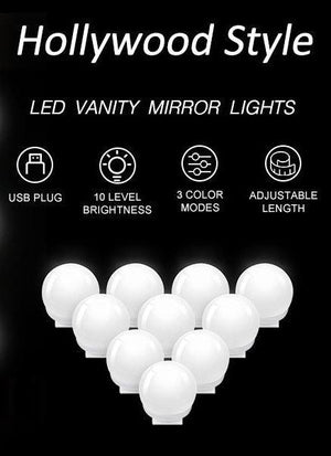 Hollywood Vanity Style LED Makeup Lights Mirror with 3 Color Modes Lights with 10 Dimmable Bulbs (Mirror Not Include) - Glam Warehouse