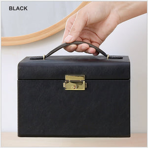 Jewellery Box With Mirror Double Drawers Organizer Storage Lock Case(Black) - Glam Warehouse