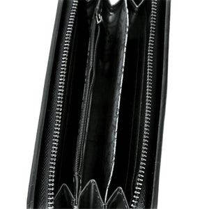 Leather Wristlet Handbag with Metal Skull Design - Glam Warehouse