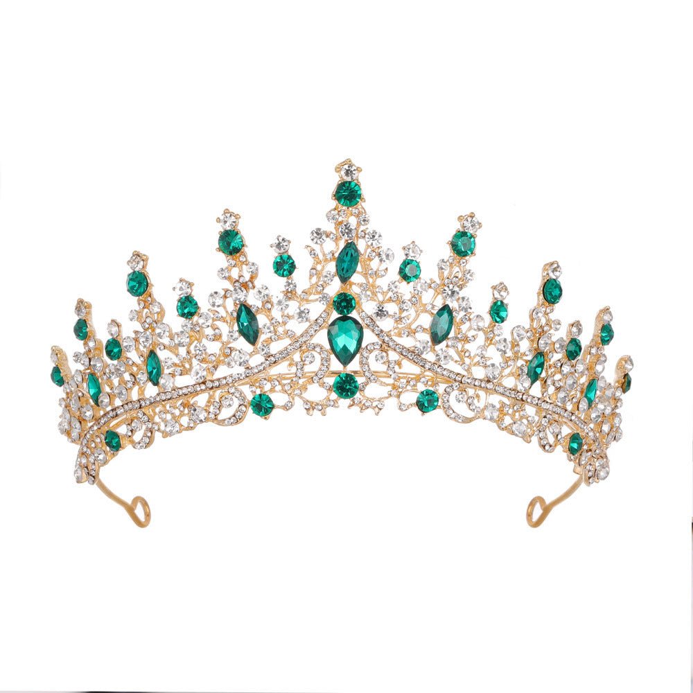 Luxury Full Rhinestone Bridal Tiara - Elegant Alloy Crown Hairband with 3A Grade Crystals Green - Glam Warehouse