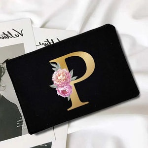 Makeup Bags Floral Alphabet Print - Glam Warehouse