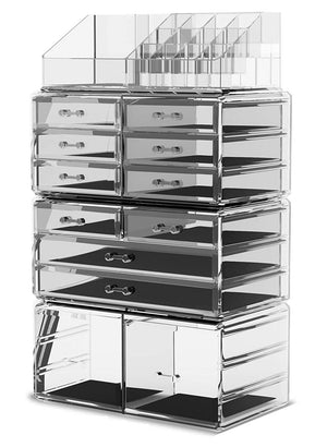 Makeup Cosmetic Organizer Storage with 12 Drawers Display Boxes (Clear) - Glam Warehouse