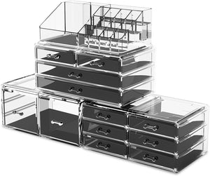 Makeup Cosmetic Organizer Storage with 12 Drawers Display Boxes (Clear) - Glam Warehouse