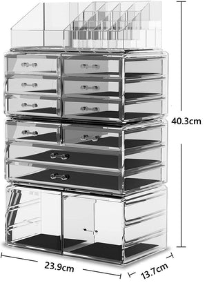 Makeup Cosmetic Organizer Storage with 12 Drawers Display Boxes (Clear) - Glam Warehouse