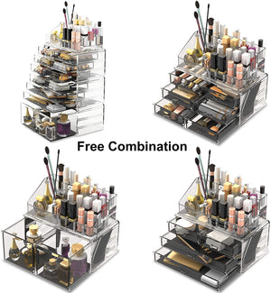 Makeup Cosmetic Organizer Storage with 12 Drawers Display Boxes (Clear) - Glam Warehouse