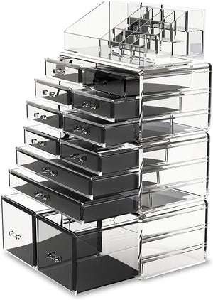 Makeup Cosmetic Organizer Storage with 12 Drawers Display Boxes (Clear) - Glam Warehouse