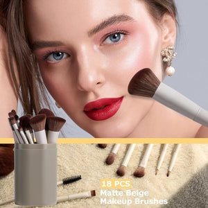Matte Beige Makeup Brush Set (18-Piece): Professional, Cruelty-Free for Foundation, Blush & Eyeshadow, Ideal for Aussies - Glam Warehouse