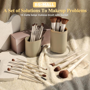 Matte Beige Makeup Brush Set (18-Piece): Professional, Cruelty-Free for Foundation, Blush & Eyeshadow, Ideal for Aussies - Glam Warehouse